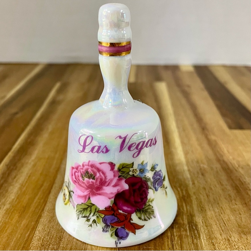 Las Vegas Souvenir Bell Lusterware Finish Floral Design Vintage